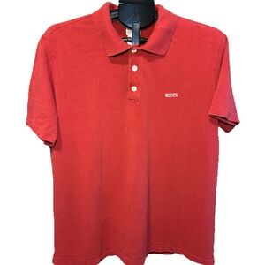 Roots Mens Large Red Cotton Polo Shirt Short Sleeve with Logo